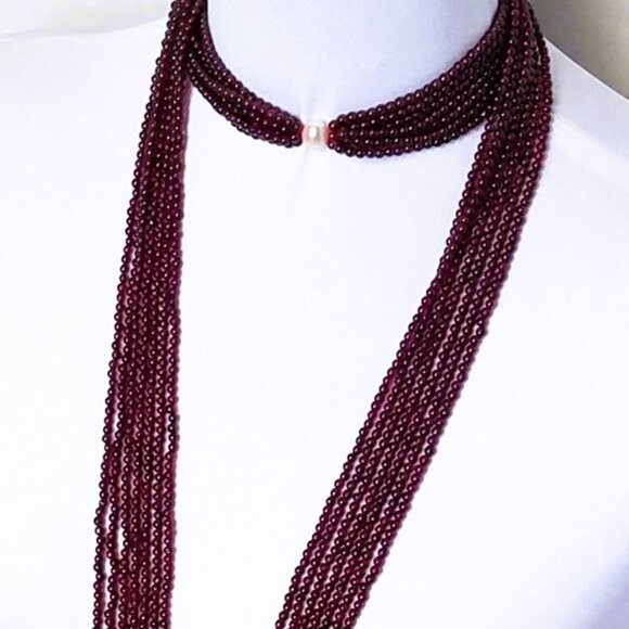 Pearls & Garnet 14K Gold Lariat Necklace – 48" Statement Strand, 1,050ctw - Picture 7 of 8